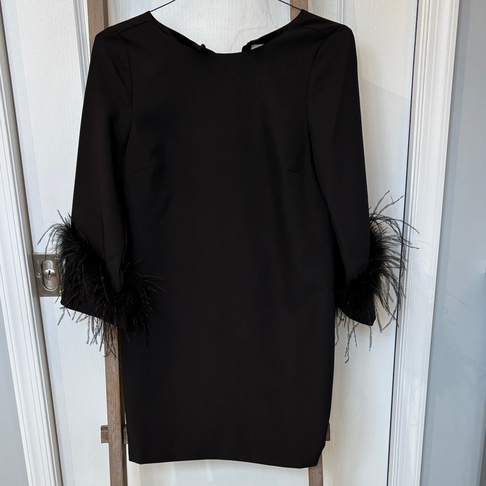 Sam Edelman Black Long Sleeve Dress with Feather Details